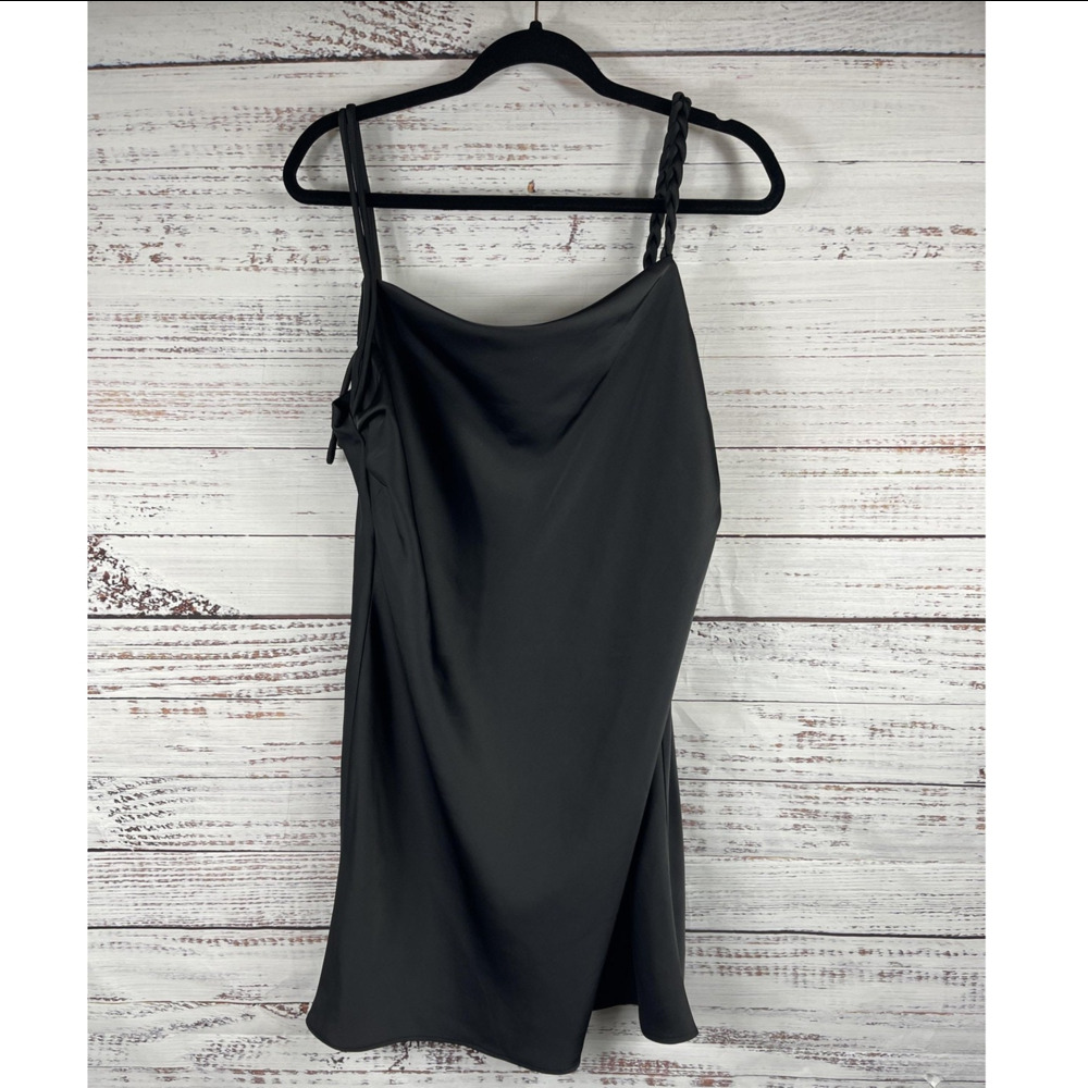 House of Harlow 1960 Dress Womens Size XL Bl Braided Strap Cowl Neck Mini Ruched